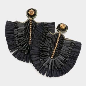 Embellished Boho Raffia Dangle Earrings